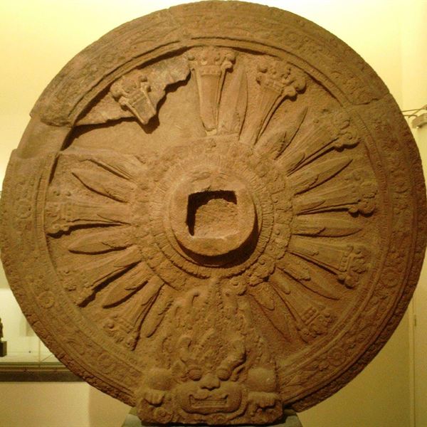 Dvaravati-period stone Wheel of the Law (Dharmachakra)