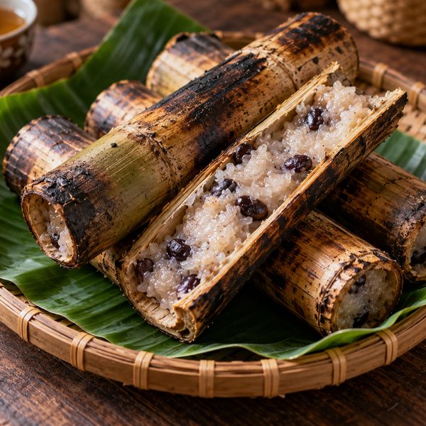 Khao lam, sticky rice roasted in bamboo tubes