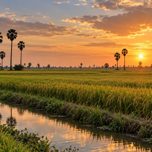 Lush green rice fields