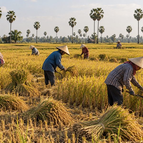 Farmers harvesting rice